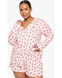 Boohoo - Plus Strawberry Print Long Sleeve & Short Pj Set - Lyst