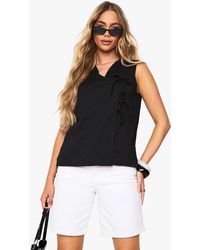 Boohoo - Textured Tie Front Sleeveless Top - Lyst