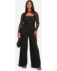 Boohoo - Plus Mesh Twist Detail Wide Leg Jumpsuit - Lyst
