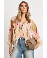 Boohoo - Floral Chiffon Ruffle Blouse - Lyst