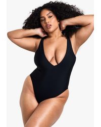 Boohoo - Bañador Plus Essentials Escotado Con Control De Barriga - Lyst
