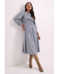 Dorothy Perkins - Gingham Shirred Bodice Blouson Sleeve Midi Dress - Lyst