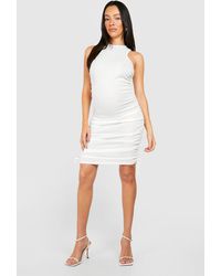 Boohoo - Maternity Ribbed Racer Neck Ruched Side Mini Dress - Lyst