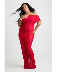 Boohoo - Plus Mesh Bardot Ruched Maxi Dress - Lyst