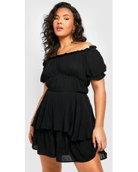 Boohoo - Plus Cheesecloth Off The Shoulder Ruffle Romper - Lyst