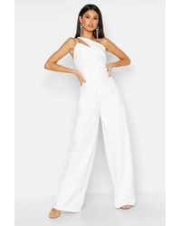 Boohoo Woven One Shoulder Jumpsuit - White