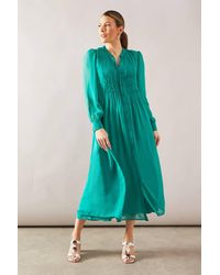 Wallis - Chiffon Pleated Detail Button Through Midaxi Dress - Lyst