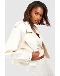 Boohoo - Shoulder Pad Cropped Faux Leather Trench Jacket - Lyst