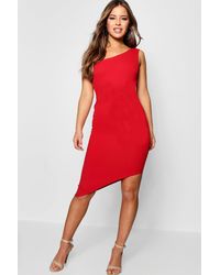petite one shoulder asymmetric bodycon dress
