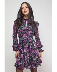 Oasis - Printed Ruffle Boho Fit And Flare Mini Dress - Lyst
