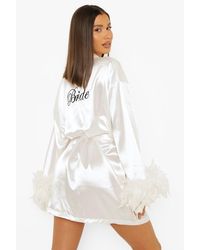 Boohoo Premium Bride Feather Robe - White