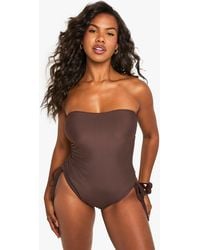 Boohoo - Petite Swimwear Essentials Ruched Bathing Suit - Lyst