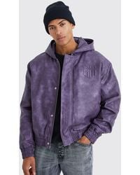 BoohooMAN - Washed Pu Bomber With Hood - Lyst