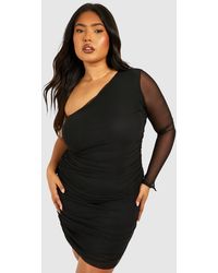 Boohoo - Plus Mesh One Shoulder Ruched Bodycon Dress - Lyst
