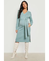 Boohoo - Maternity V Neck Sweater Midi Dress - Lyst