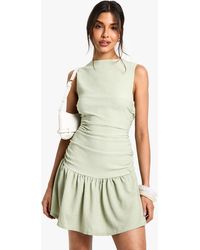 Boohoo - Textured Slash Neck Drop Waist Mini Dress - Lyst