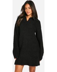 Boohoo - Borg Oversized Collar Detail Mini Jumper Dress - Lyst