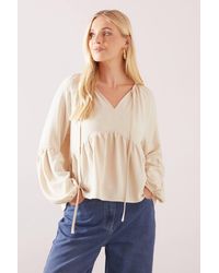 Wallis - Petite Woven Tie Neck Smock Top - Lyst