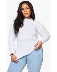 Boohoo - Plus Cotton Ruched Side Asymmetric Hem Long Sleeve Top - Lyst