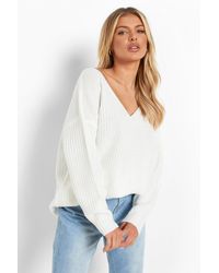 Boohoo Oversized V Neck Sweater - White