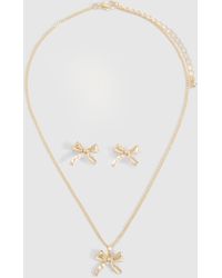 Boohoo - Mini Bow Detail Necklace & Earring Set - Lyst