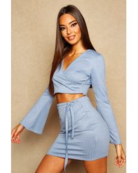 Boohoo Womens Gerippter Minirock mit Taillenbindung - Blau