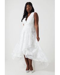 Coast - Plus Size Plunge Neck Waterfall Organza Jacquard Maxi Wedding Dress - Lyst