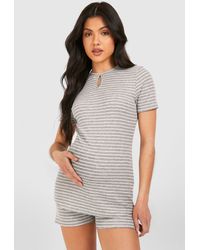 Boohoo - Maternity Striped Ribbed T-shirt And Short Lounge Set - Lyst