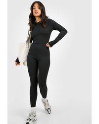 Boohoo - Petite Basic Rib Scoop Neck Unitard - Lyst