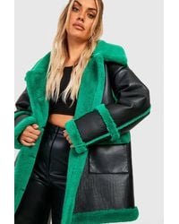 Boohoo - Plus Contrast Trim Longline Aviator Jacket - Lyst