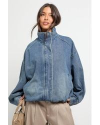 Boohoo - Denim Oversized Bomber Jacket - Lyst