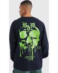 BoohooMAN - Langärmliges Oversize T-Shirt mit Totenkopf-Print - Lyst
