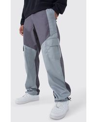 BoohooMAN - Tall Slim Fit Colour Block Cargo Trouser With Woven Tab - Lyst