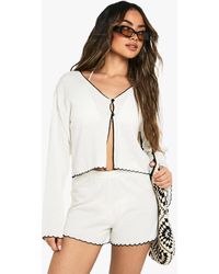 Boohoo - Beach Sheer Knit Floaty Short And Button Front Top Set - Lyst