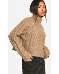 Boohoo - Cable Knit Roll Neck Jumper - Lyst