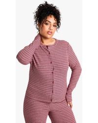 Boohoo - Plus Stripe Long Sleeve Button Down Top - Lyst