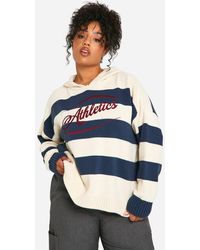 Boohoo - Plus Athletic Embroidered Oversized Knitted Hoodie - Lyst