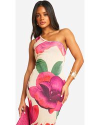 Boohoo - Sheer Floral One Shoulder Open Back Maxi Dress - Lyst