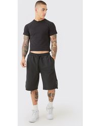 BoohooMAN - Oversized Heavyweight Zip Hem Shorts & T-shirt Set - Lyst