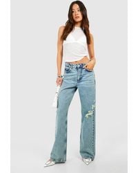 Boohoo - Tall Light Blue Washed Ripped Wide Leg Jeans - Lyst