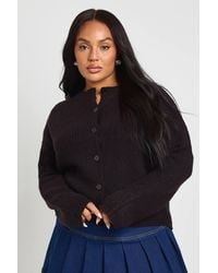 Boohoo - Plus Rib Button Down Knit Cardigan - Lyst