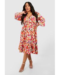 Boohoo - Plus Floral Print Ruffle Hem Spotty Wrap Dress - Lyst