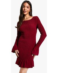 Boohoo - Vestido Mini De Manga Larga Fruncido - Lyst