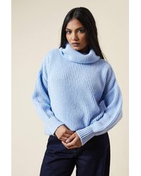 Dorothy Perkins - Petite Longline Roll Neck Chunky Sweater - Lyst