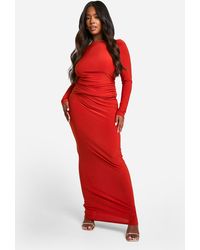 Boohoo - Plus Double Layer Slinky Long Sleeve Scoop Back Bow Detail Top & Maxi Skirt Co-ord - Lyst