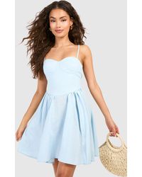 Boohoo - Linen Milkmaid Mini Dress - Lyst