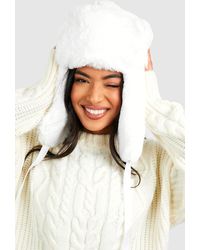 Boohoo - Cream Faux Fur Trapper Ski Hat - Lyst