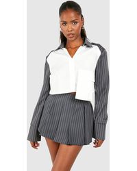 Boohoo - Pinstripe Pleaed Mid Rise Micro Mini Skirt - Lyst