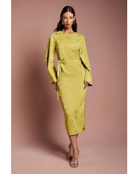 Coast - Long Flare Sleeve Pleated Jacquard Midi Dress - Lyst