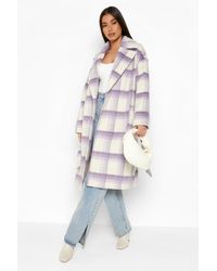 Boohoo Lilac Check Wool Look Coat - Purple